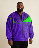 Big & Tall Men's Violet Green Contrast Stitch Print Zip Long Sleeve Jacket